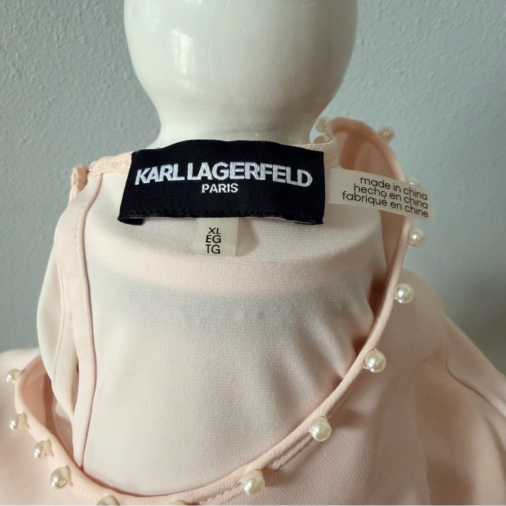 Karl Lagerfeld Paris Tiered Short Sleeve Soft Pink Layered Blouse - Picture 7 of 13